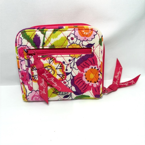 Vera Bradley Mini Zip Zip-Around Pink Floral Feminine Preppy Wallet Clementine - Picture 2 of 7